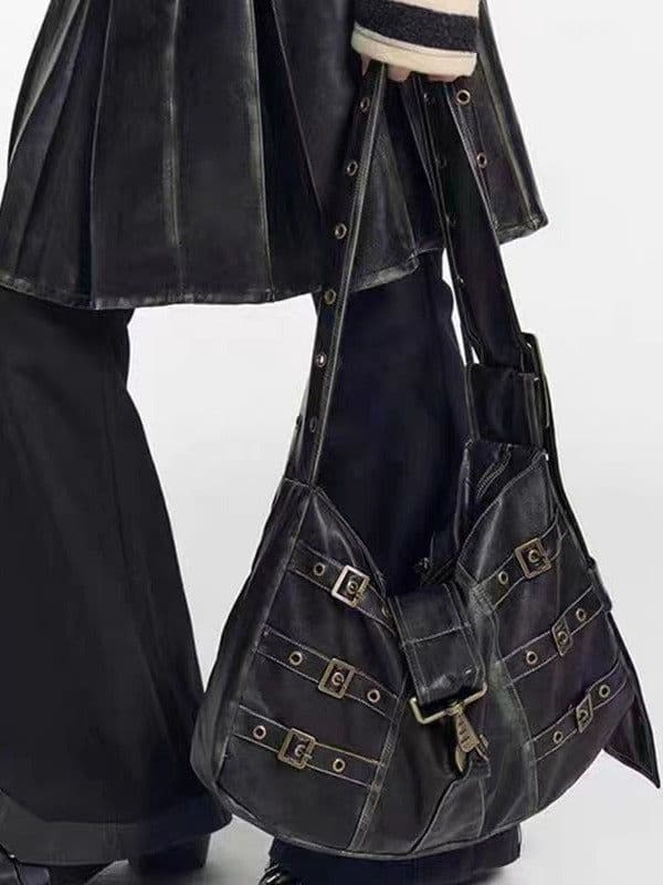 image-Tote Underarm Shoulder Portable Retro Large Capacity Commuter Black Bag