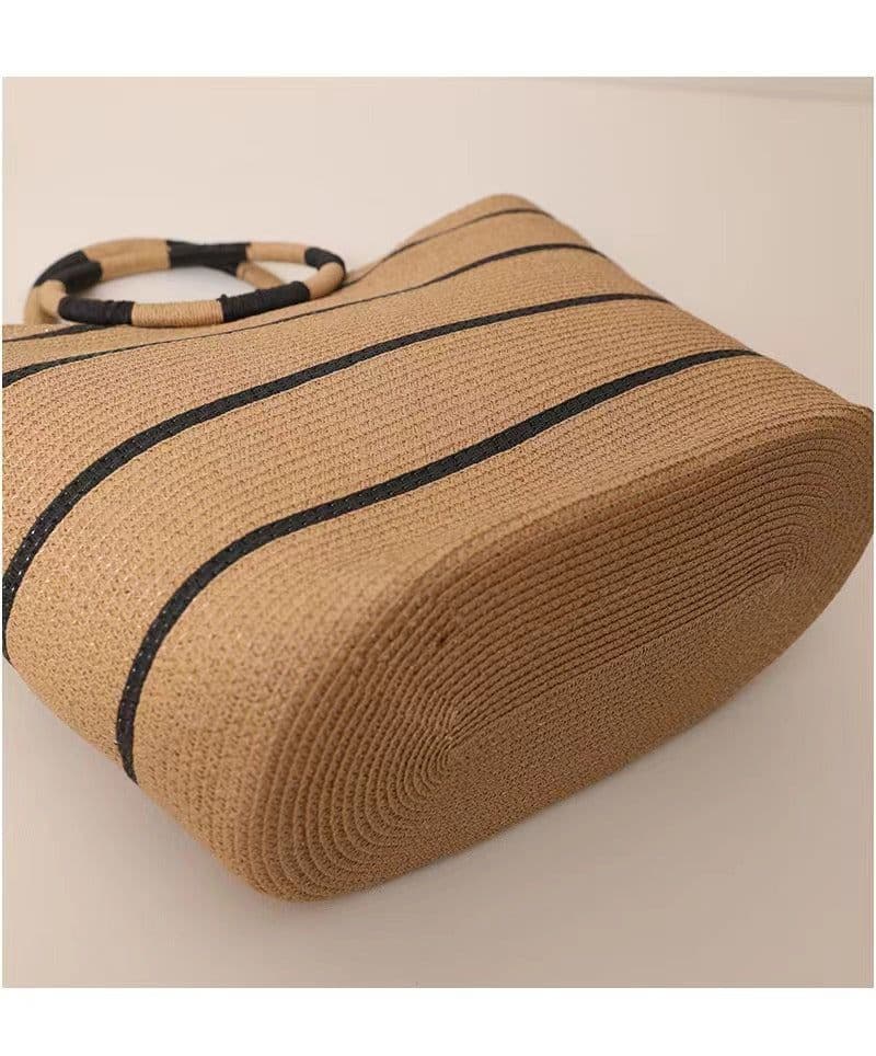 image-Large Capacity Round Early Woven Summer All-matching Woven Shoulder Beach Bag Handbag