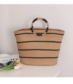 image-Large Capacity Round Early Woven Summer All-matching Woven Shoulder Beach Bag Handbag
