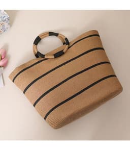 image-Large Capacity Round Early Woven Summer All-matching Woven Shoulder Beach Bag Handbag