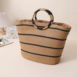 image-Large Capacity Round Early Woven Summer All-matching Woven Shoulder Beach Bag Handbag