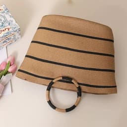image-Large Capacity Round Early Woven Summer All-matching Woven Shoulder Beach Bag Handbag