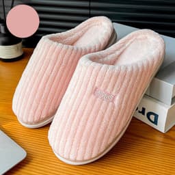 image-Solid Color Simple Cotton Slippers Winter Non-slip Home Warm Plush Slippers Household Indoor Couple Women's House Shoes