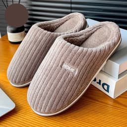 image-Solid Color Simple Cotton Slippers Winter Non-slip Home Warm Plush Slippers Household Indoor Couple Women's House Shoes