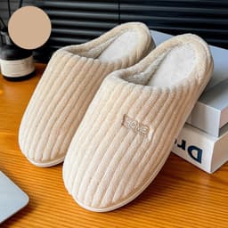 image-Solid Color Simple Cotton Slippers Winter Non-slip Home Warm Plush Slippers Household Indoor Couple Women's House Shoes