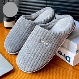image-Solid Color Simple Cotton Slippers Winter Non-slip Home Warm Plush Slippers Household Indoor Couple Women's House Shoes