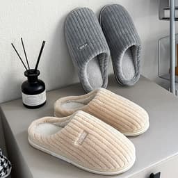 image-Solid Color Simple Cotton Slippers Winter Non-slip Home Warm Plush Slippers Household Indoor Couple Women's House Shoes