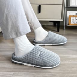 image-Solid Color Simple Cotton Slippers Winter Non-slip Home Warm Plush Slippers Household Indoor Couple Women's House Shoes