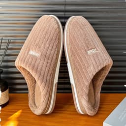 image-Solid Color Simple Cotton Slippers Winter Non-slip Home Warm Plush Slippers Household Indoor Couple Women's House Shoes