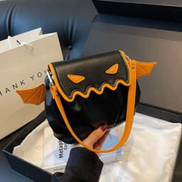 image-Halloween Little Devil Pumpkin Cute Contrast Color Pleated Cloud Bag