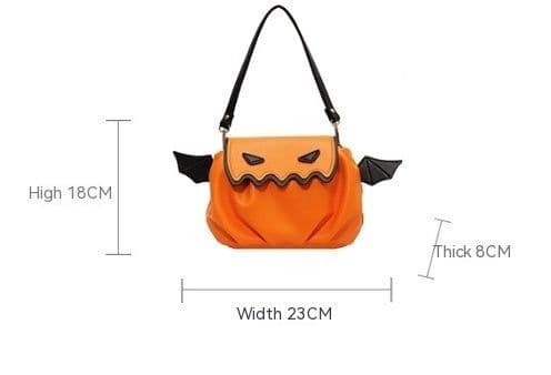 image-Halloween Little Devil Pumpkin Cute Contrast Color Pleated Cloud Bag