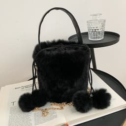 image-Women's Fashion Drawstring Anti-theft Fur Ball Shoulder Crossbody Bag