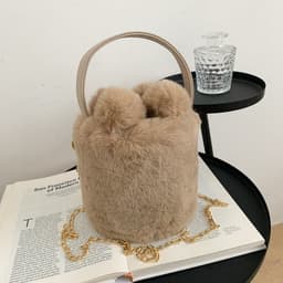 image-Women's Fashion Drawstring Anti-theft Fur Ball Shoulder Crossbody Bag