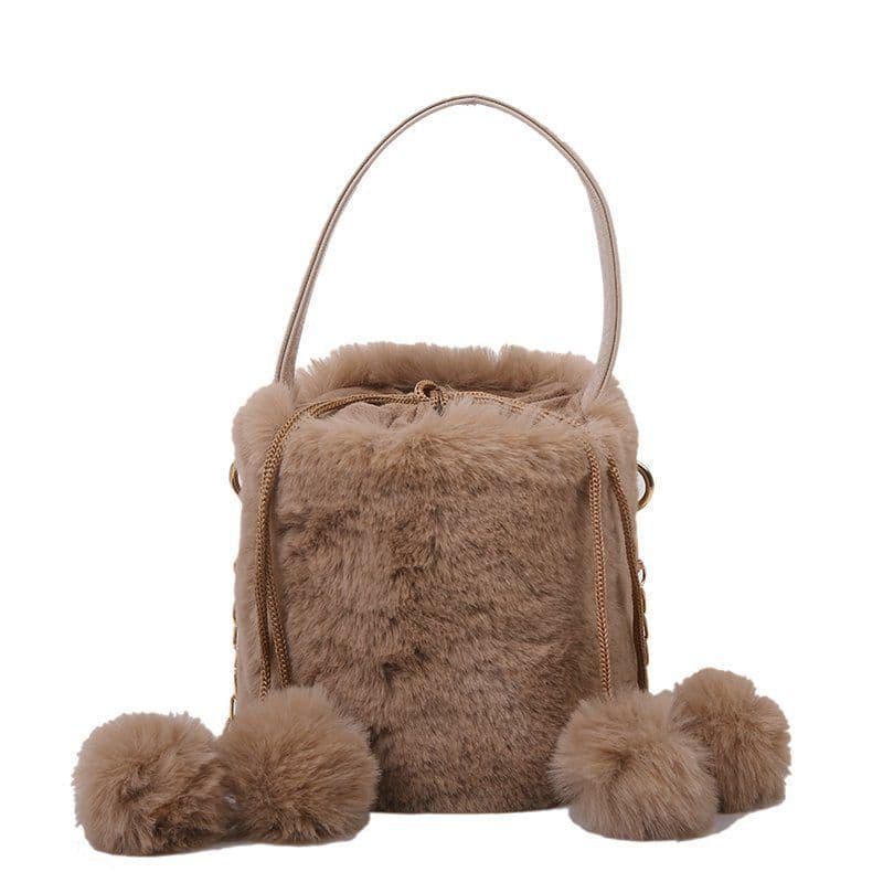 image-Women's Fashion Drawstring Anti-theft Fur Ball Shoulder Crossbody Bag