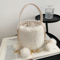 image-Women's Fashion Drawstring Anti-theft Fur Ball Shoulder Crossbody Bag