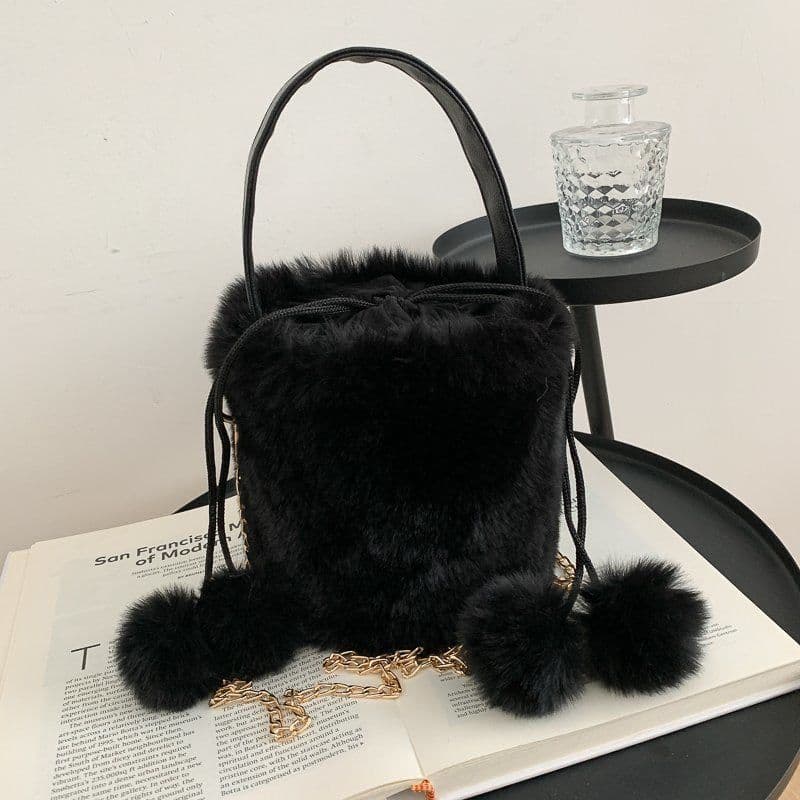 image-Women's Fashion Drawstring Anti-theft Fur Ball Shoulder Crossbody Bag