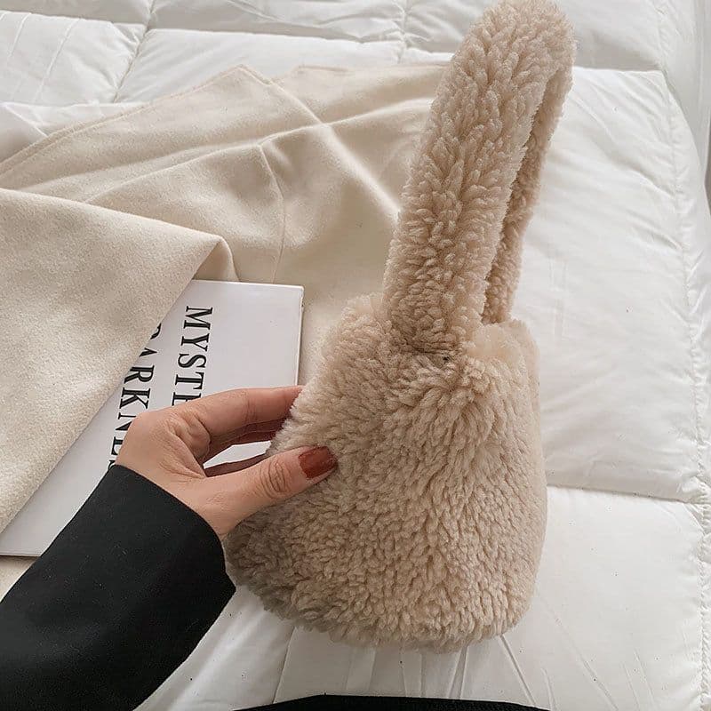 image-Women's Fashion Lamb Wool Plush Bucket Bag Handbag