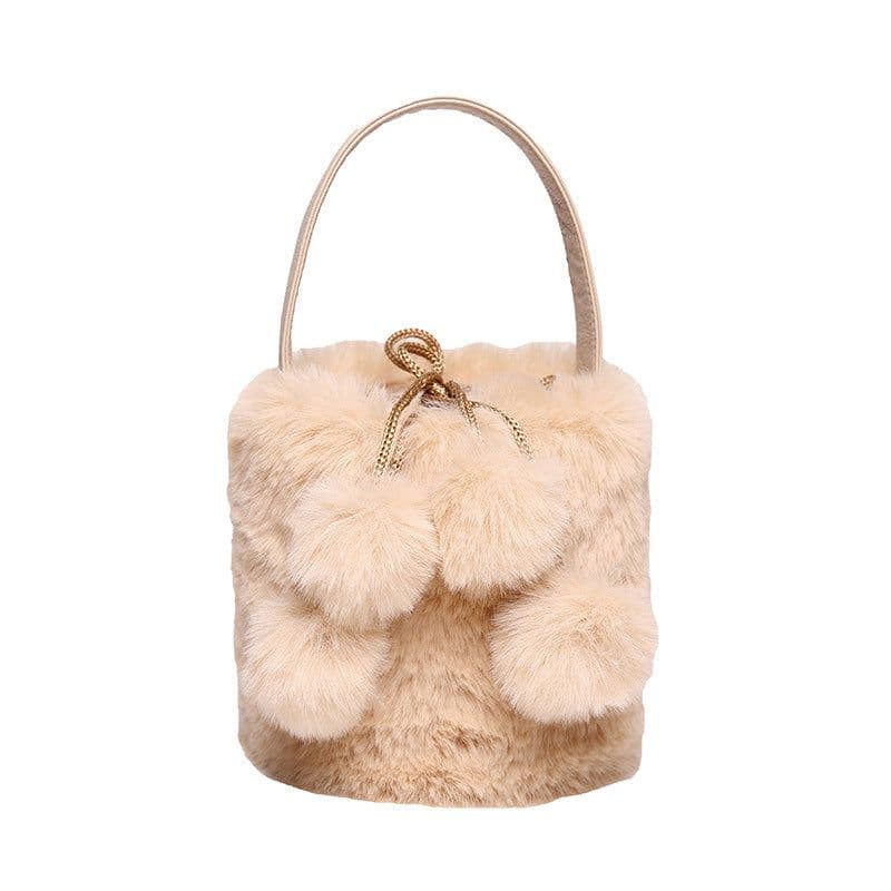 image-Women's Plush Large Capacity Portable Chain Cross Body Bucket Bag
