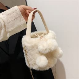image-Women's Plush Large Capacity Portable Chain Cross Body Bucket Bag