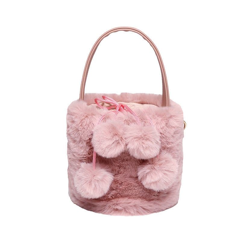 image-Women's Plush Large Capacity Portable Chain Cross Body Bucket Bag