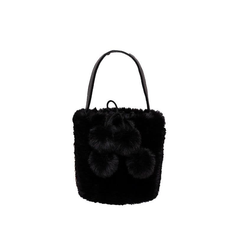 image-Women's Plush Large Capacity Portable Chain Cross Body Bucket Bag