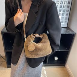 image-Women's Fashionable Pleated Plush One-shoulder Crossbody Bag