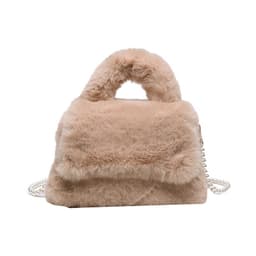 image-Women's Fashion Pearl Chain Plush Hand-carrying Bag