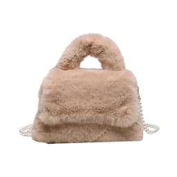 image-Women's Fashion Pearl Chain Plush Hand-carrying Bag