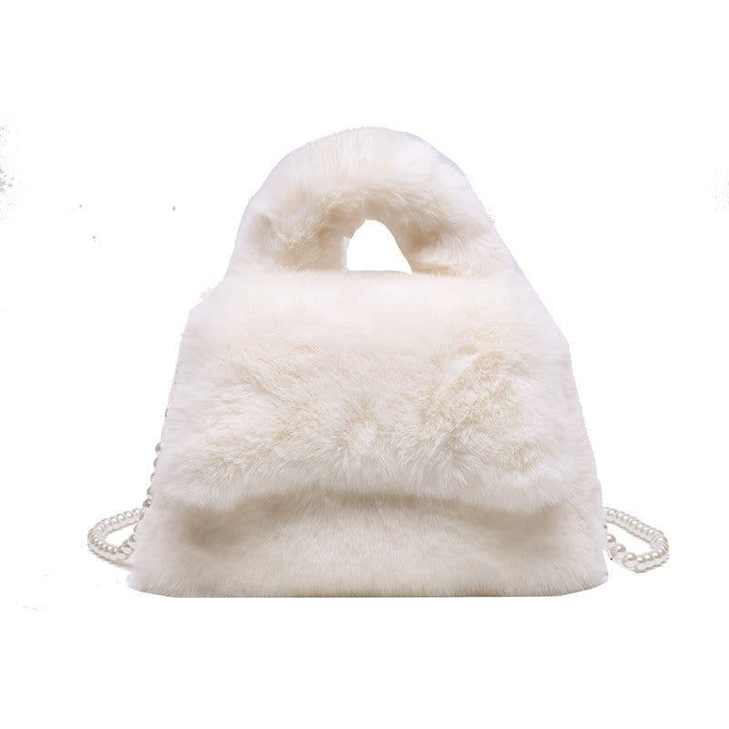 image-Women's Fashion Pearl Chain Plush Hand-carrying Bag