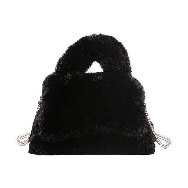 image-Women's Fashion Pearl Chain Plush Hand-carrying Bag