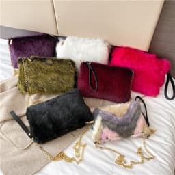 image-Women's Fashion All-matching One-shoulder Crossbody Chain Plush Bag