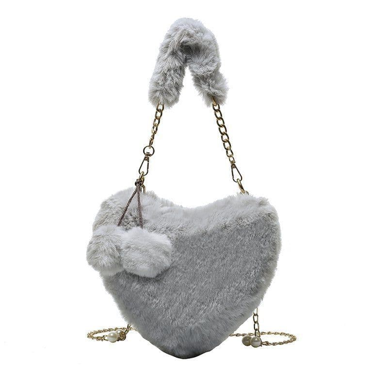 image-Women's Fashion Love Imitation Rex Rabbit Plush One-shoulder Crossbody Bag