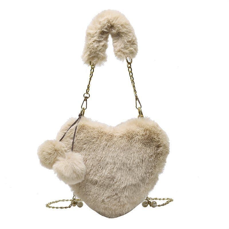 image-Women's Fashion Love Imitation Rex Rabbit Plush One-shoulder Crossbody Bag
