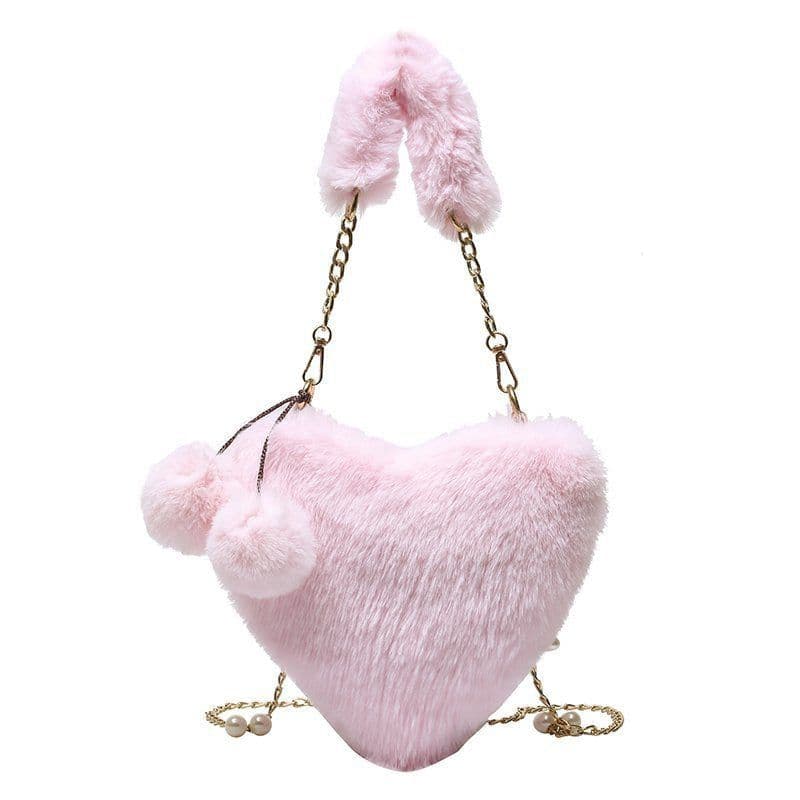 image-Women's Fashion Love Imitation Rex Rabbit Plush One-shoulder Crossbody Bag