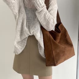image-Large Capacity Autumn And Winter Frosted Tote Vintage Suede Shoulder Bag