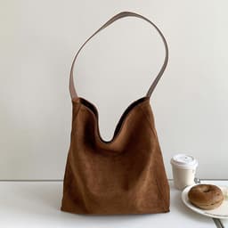 image-Large Capacity Autumn And Winter Frosted Tote Vintage Suede Shoulder Bag