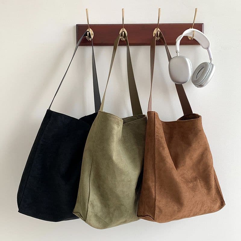 image-Large Capacity Autumn And Winter Frosted Tote Vintage Suede Shoulder Bag