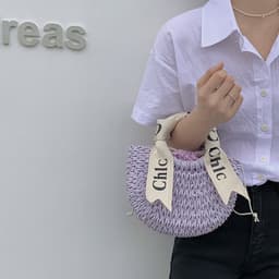 image-Women's Silk Scarf Letter Crossbody Straw Woven Bag
