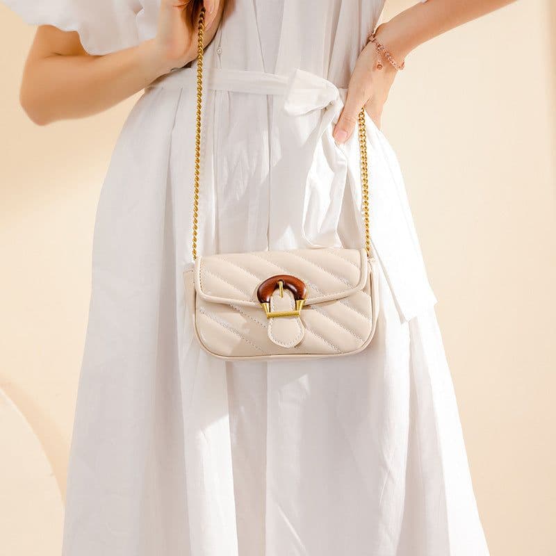 image-Embroidered Chain Design Crossbody Mini Bag
