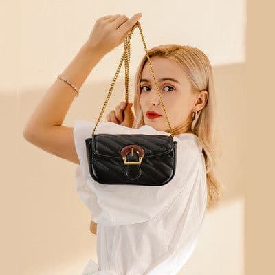 image-Embroidered Chain Design Crossbody Mini Bag