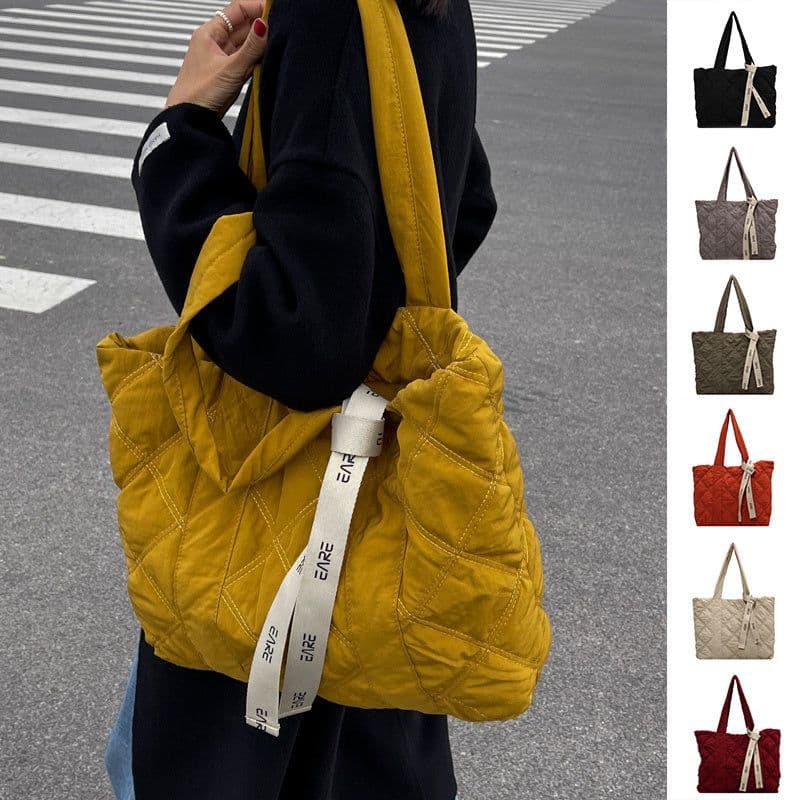 image-Winter Tote Bag For Women 2023 Sewing Rhombus Shoulder Bag High Capacity Commuting Shopping Bag Personalized Handbags