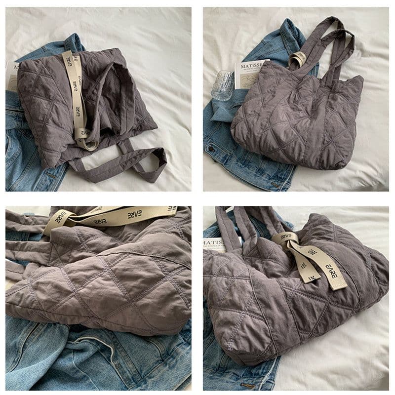 image-Winter Tote Bag For Women 2023 Sewing Rhombus Shoulder Bag High Capacity Commuting Shopping Bag Personalized Handbags