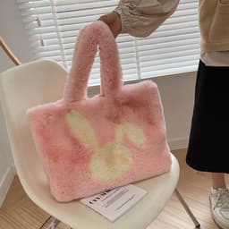 image-Cute Cartoon Rabbit Ears Plush Bag Autumn And Winter Shoulder Bag Shopping Handbags Large Capacity Personalized Tote Bags For Women