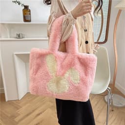 image-Cute Cartoon Rabbit Ears Plush Bag Autumn And Winter Shoulder Bag Shopping Handbags Large Capacity Personalized Tote Bags For Women