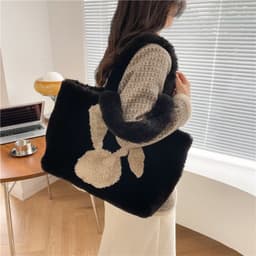 image-Cute Cartoon Rabbit Ears Plush Bag Autumn And Winter Shoulder Bag Shopping Handbags Large Capacity Personalized Tote Bags For Women