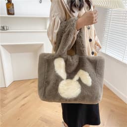 image-Cute Cartoon Rabbit Ears Plush Bag Autumn And Winter Shoulder Bag Shopping Handbags Large Capacity Personalized Tote Bags For Women