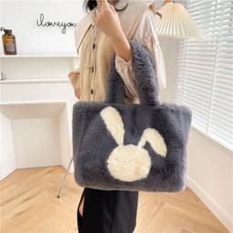 image-Cute Cartoon Rabbit Ears Plush Bag Autumn And Winter Shoulder Bag Shopping Handbags Large Capacity Personalized Tote Bags For Women
