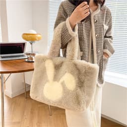 image-Cute Cartoon Rabbit Ears Plush Bag Autumn And Winter Shoulder Bag Shopping Handbags Large Capacity Personalized Tote Bags For Women