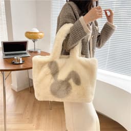 image-Cute Cartoon Rabbit Ears Plush Bag Autumn And Winter Shoulder Bag Shopping Handbags Large Capacity Personalized Tote Bags For Women