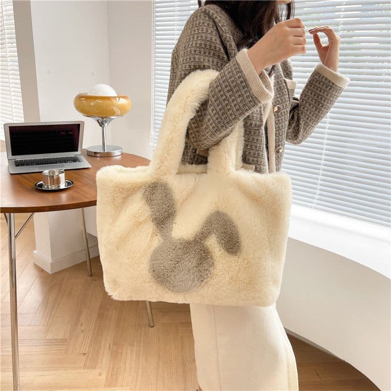 image-Cute Cartoon Rabbit Ears Plush Bag Autumn And Winter Shoulder Bag Shopping Handbags Large Capacity Personalized Tote Bags For Women